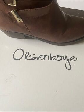Olsenboye Chestnut Brown Leather Ankle Boot with Gold Buckle